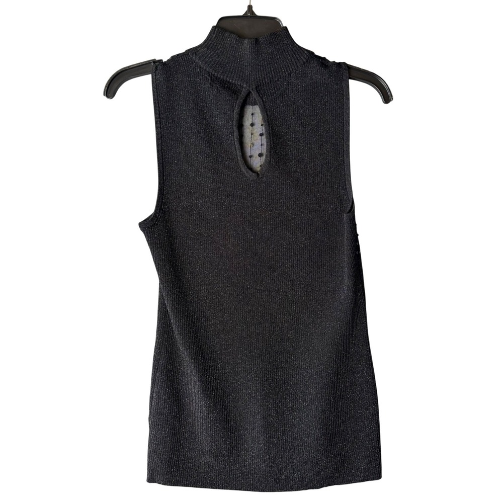 Cable & Gauge Womens Black Metallic Knit Mock Neck Sequin Mesh Top Medium - Picture 3 of 6